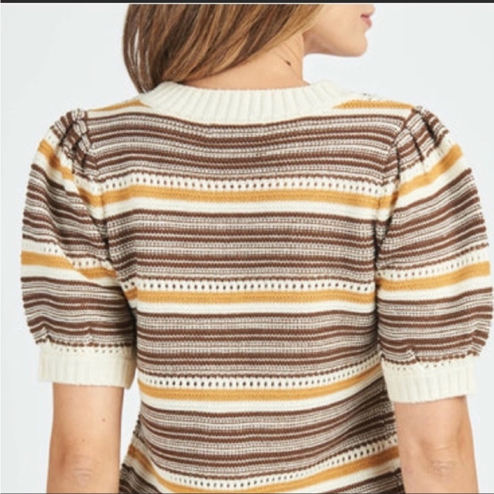 NWT House Of Harlow striped knit puff sleeve top - Picture 2 of 6